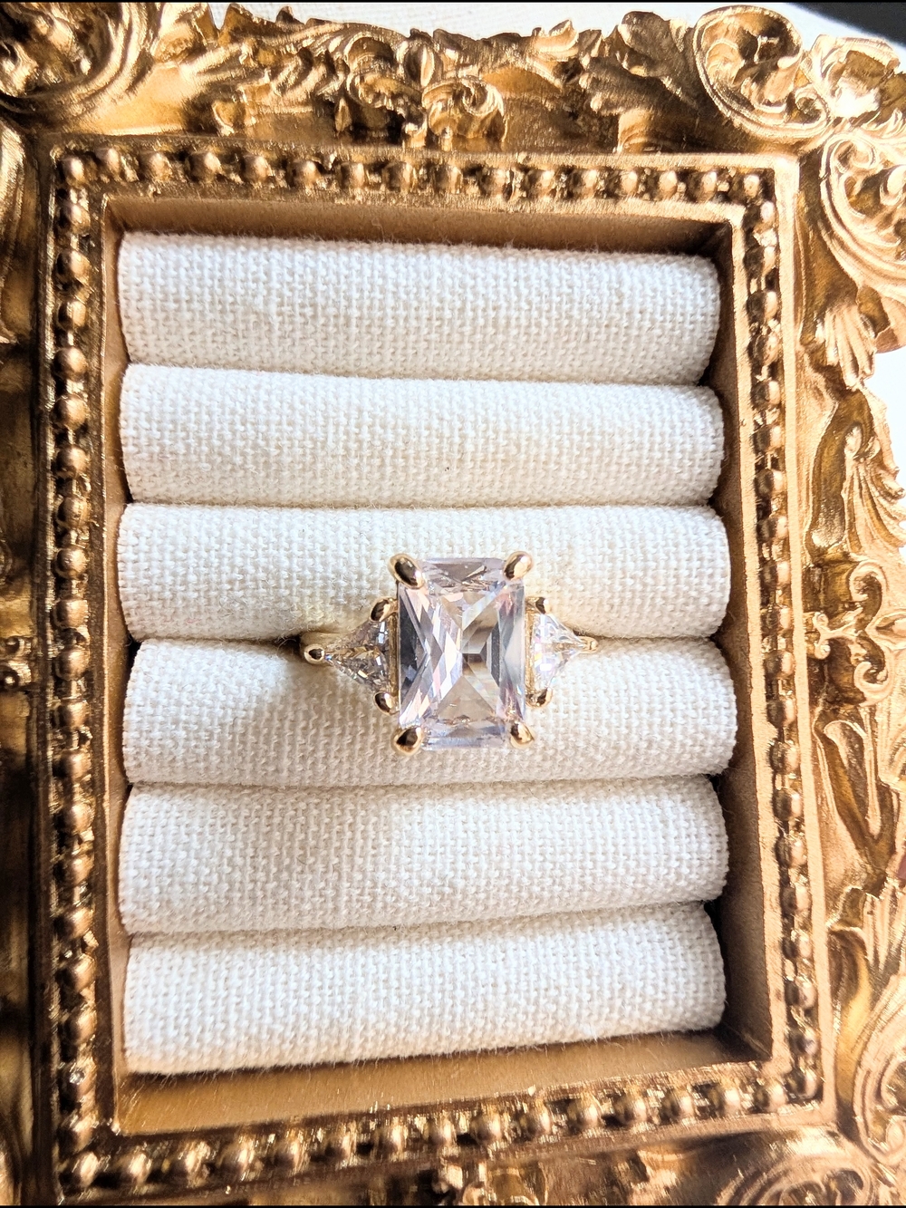 Gold Cubic Zirconia Engagement Ring - Gold Tone Statement - Picture 9 of 9